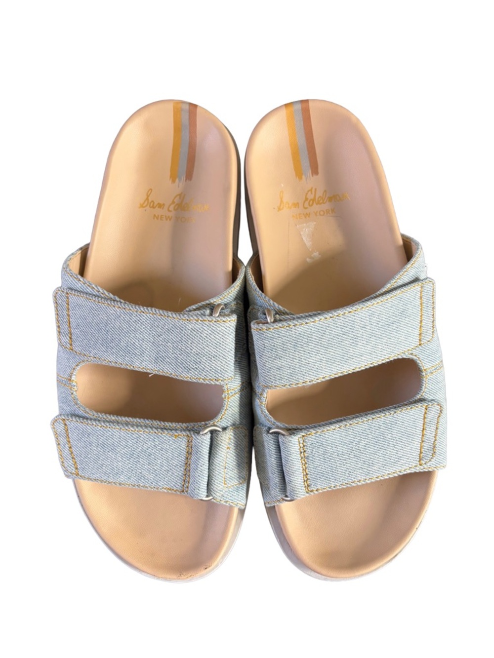 Sam Edelman Eliana Denim Platform Slide Sandals Size 7.5 Double Strap Lug Sole - Picture 5 of 10